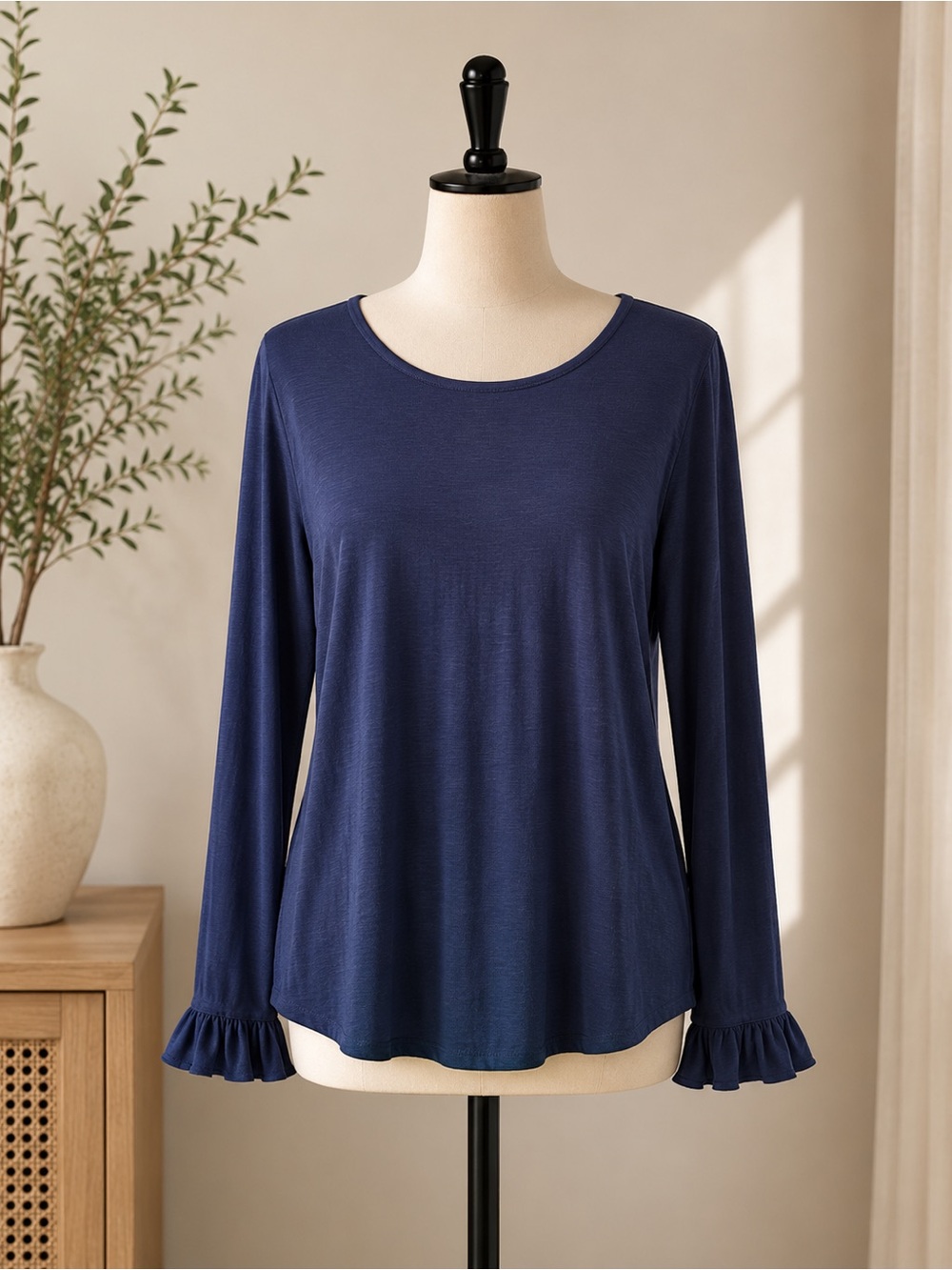 Maurice’s Women's Navy Long Sleeve Ruffle Cuff Top